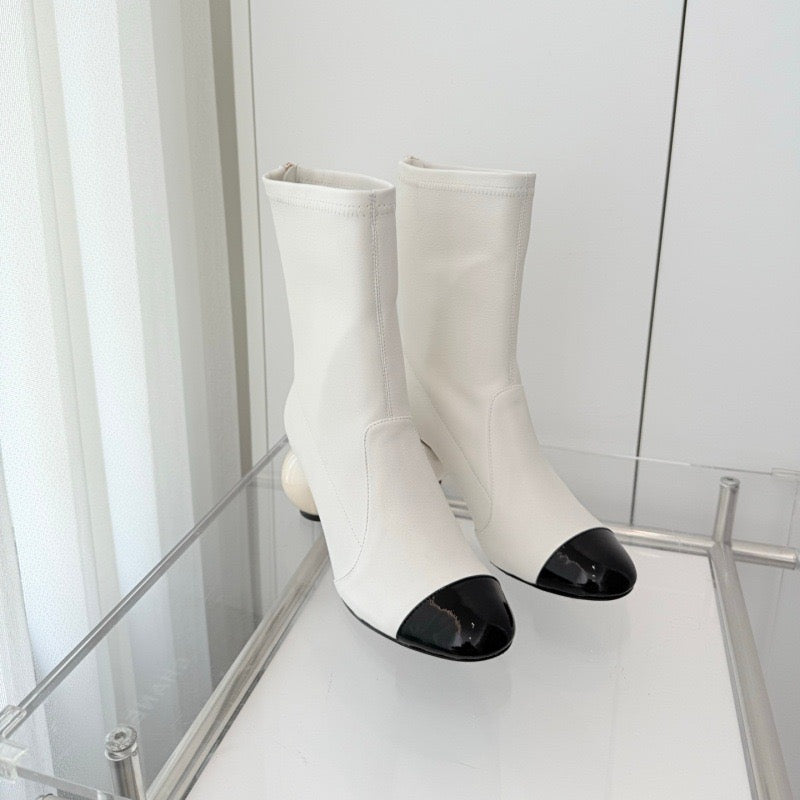 CHAN* 25SS mid-calf leather stretch boots