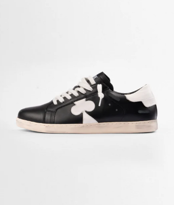 Distressed Leather Sneaker: Geneva - BLACK HEEL