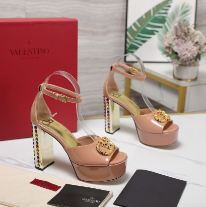 Valentin* 25SS diamond buckle metal LOGO high heels