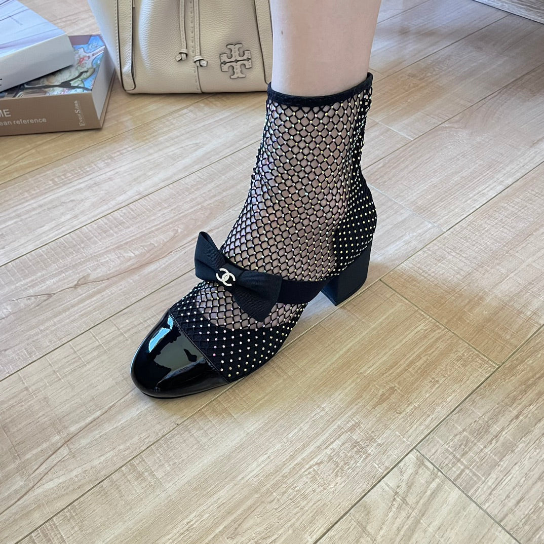 C  Rhinestone Mesh Cool Boots