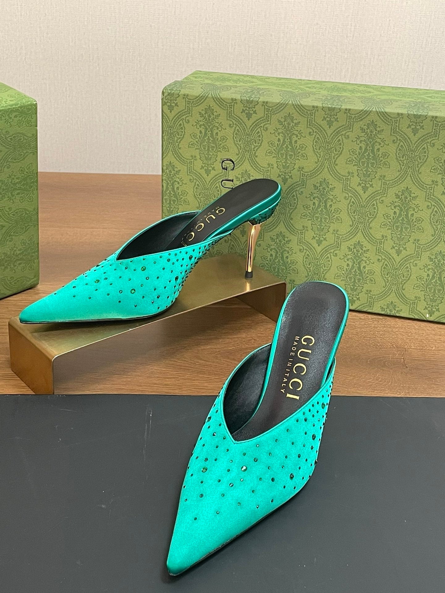 GUC* 24 silk satin rhinestone sandals 1:1 VIP