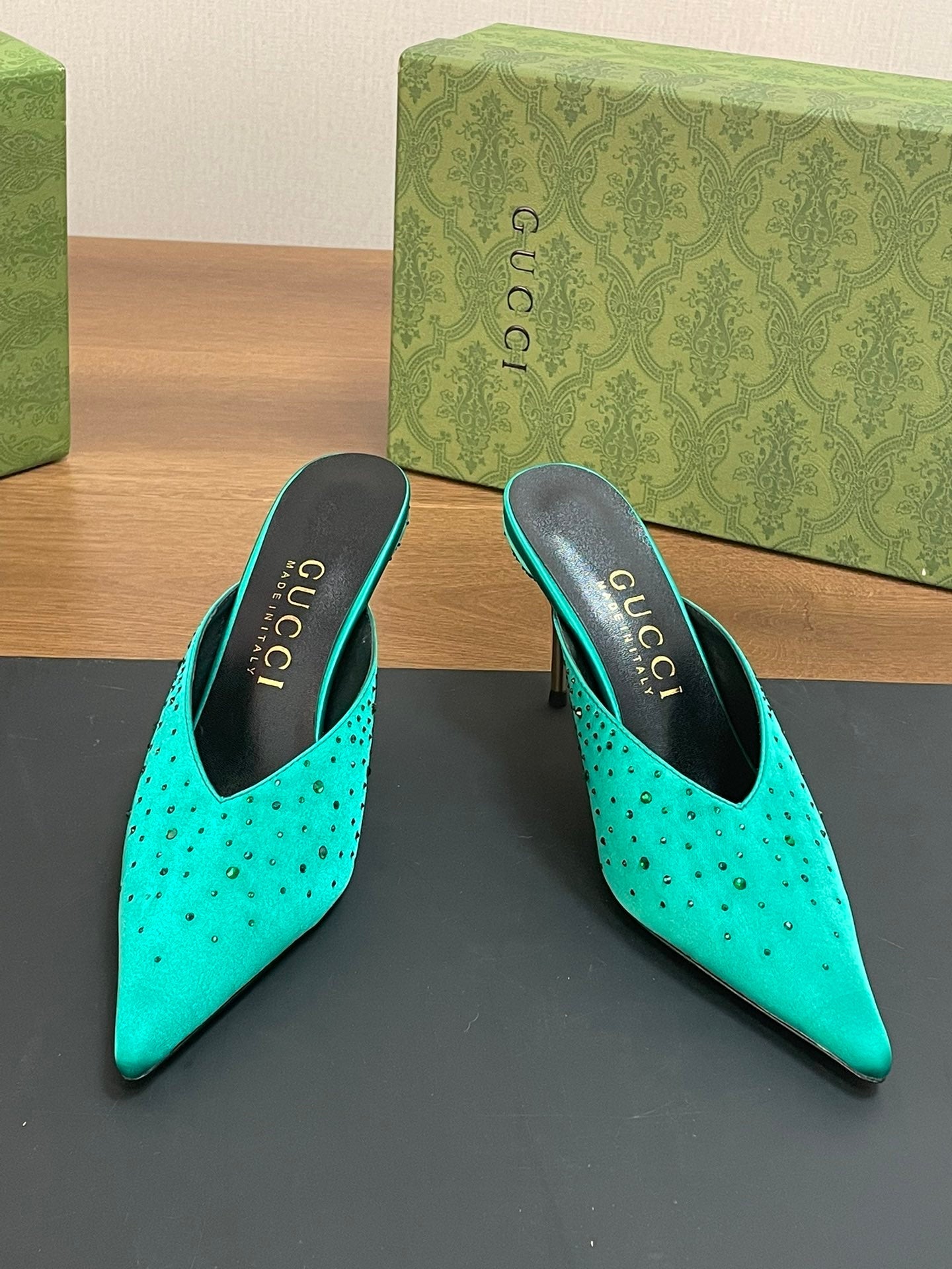 GUC* 24 silk satin rhinestone sandals 1:1 VIP