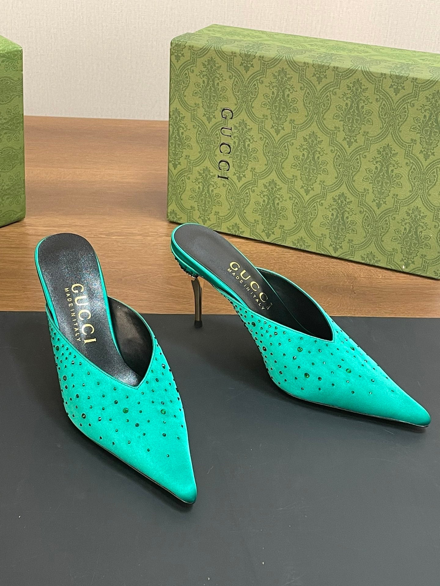 GUC* 24 silk satin rhinestone sandals 1:1 VIP