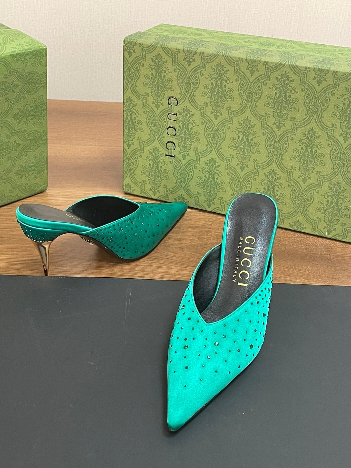 GUC* 24 silk satin rhinestone sandals 1:1 VIP