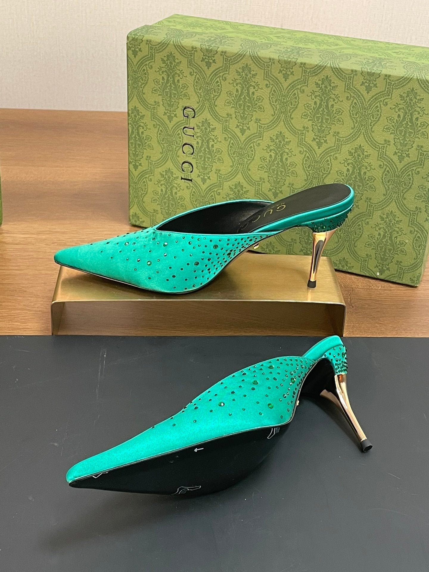 GUC* 24 silk satin rhinestone sandals 1:1 VIP