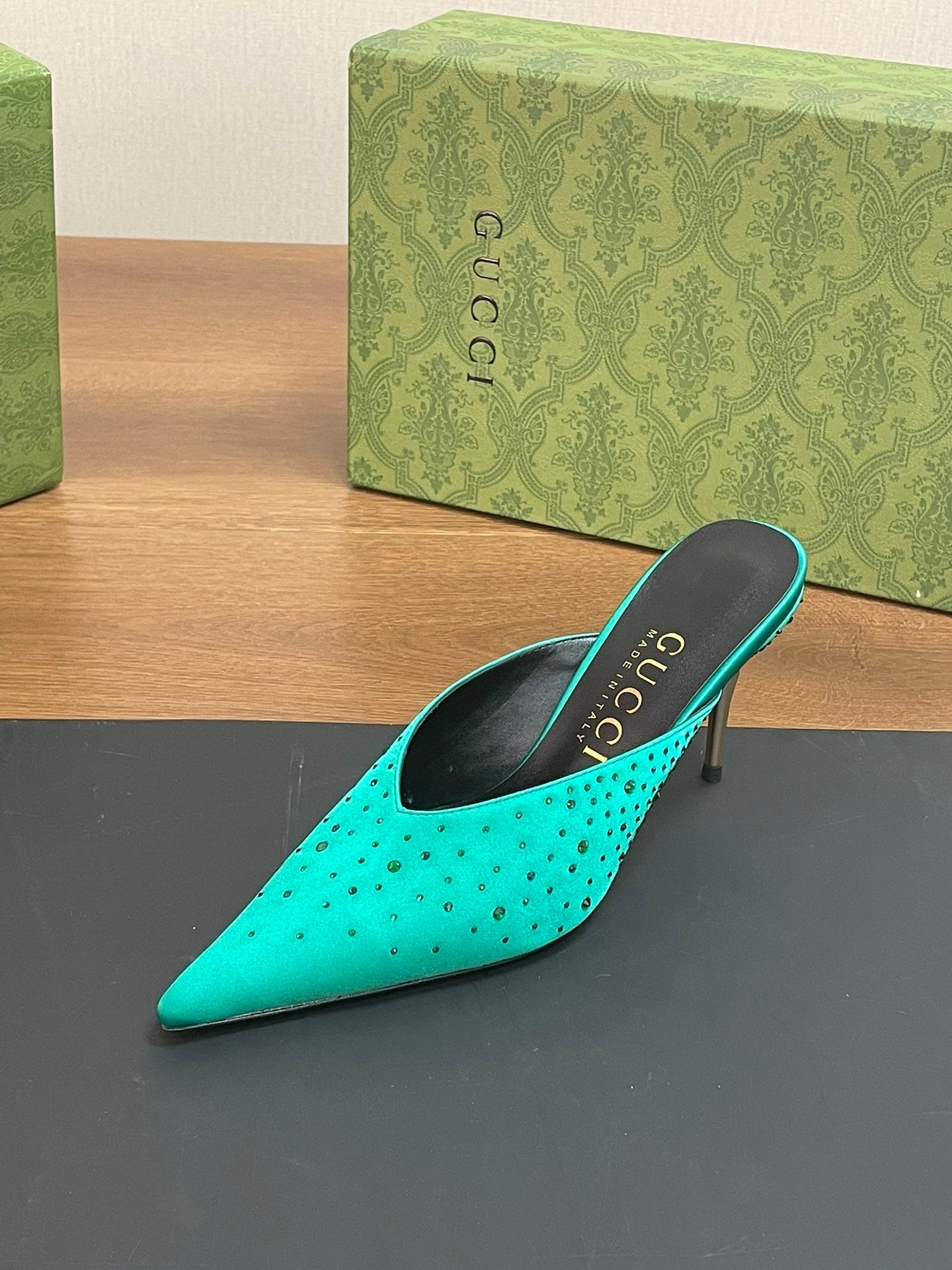 GUC* 24 silk satin rhinestone sandals 1:1 VIP