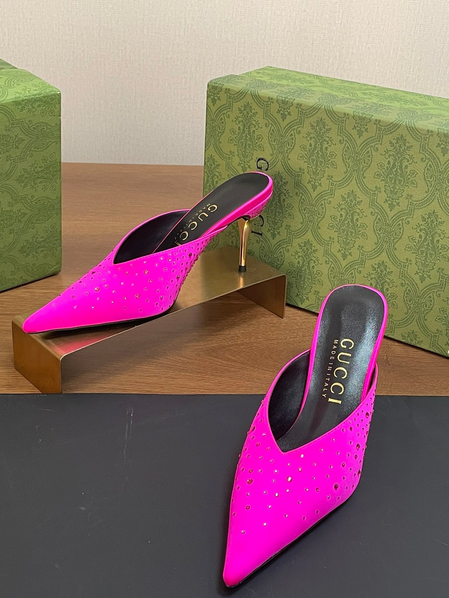 GUC* 24 silk satin rhinestone sandals 1:1 VIP