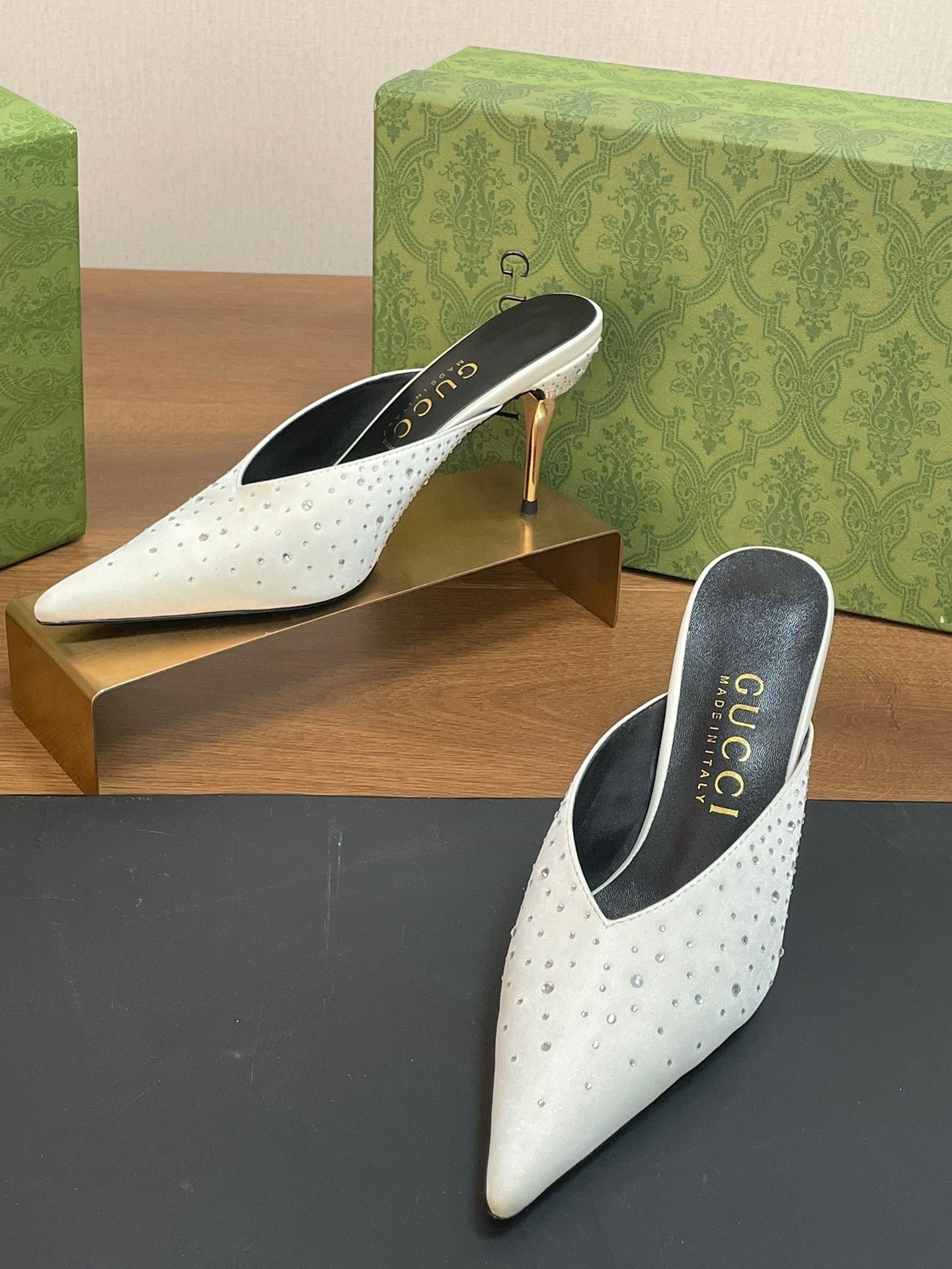 GUC* 24 silk satin rhinestone sandals 1:1 VIP