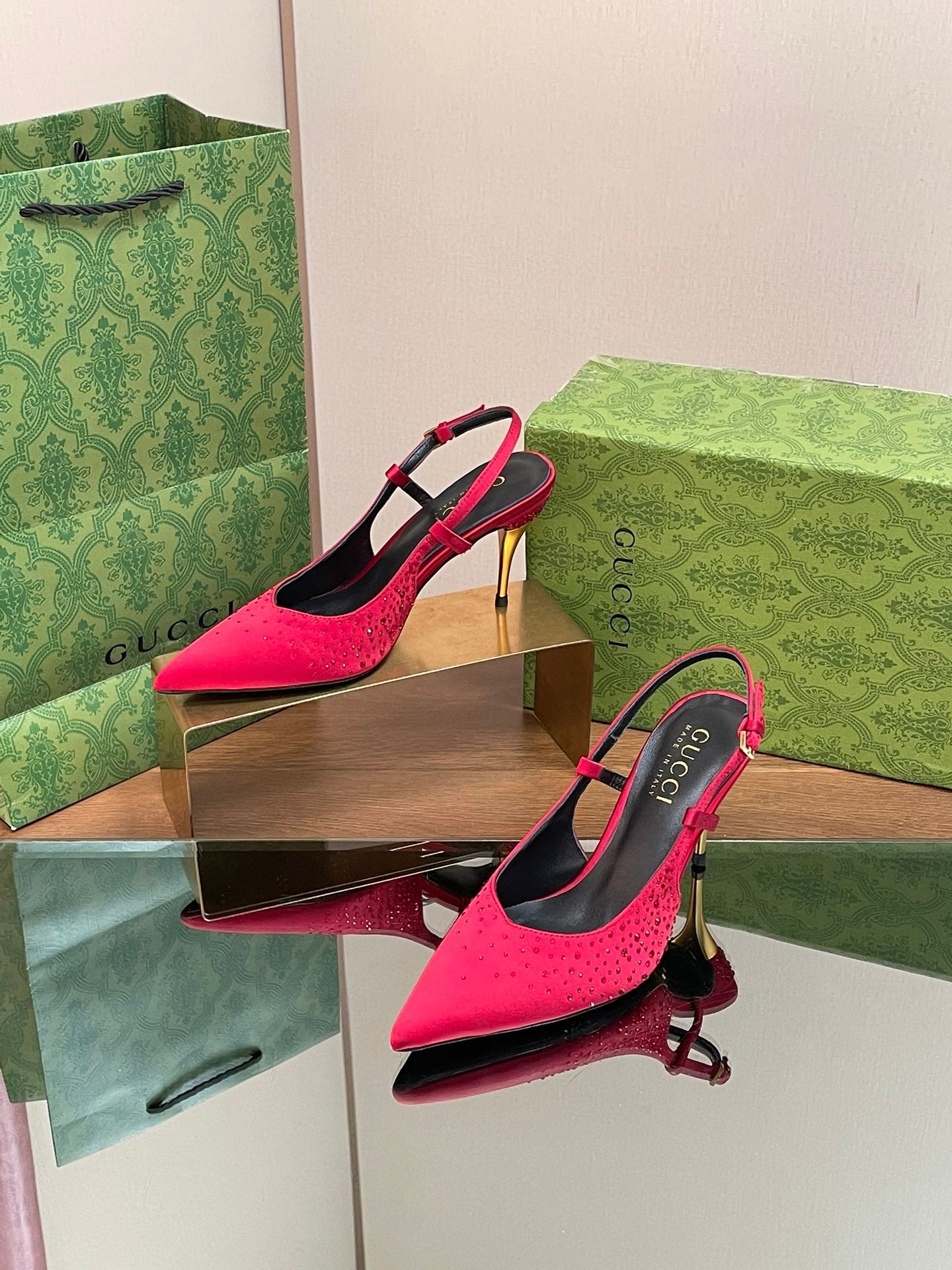 GUC* 24 new silk satin rhinestone sandals 1:1 VIP