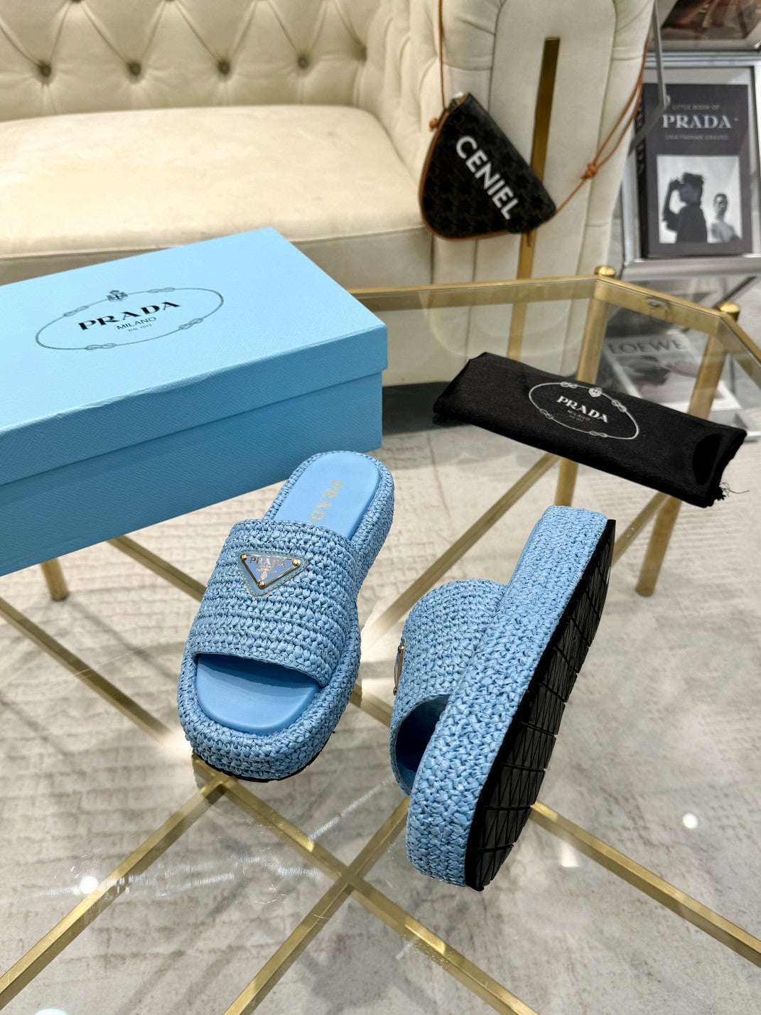 PRA* woven slippers sheepskin lining 1:1 VIP