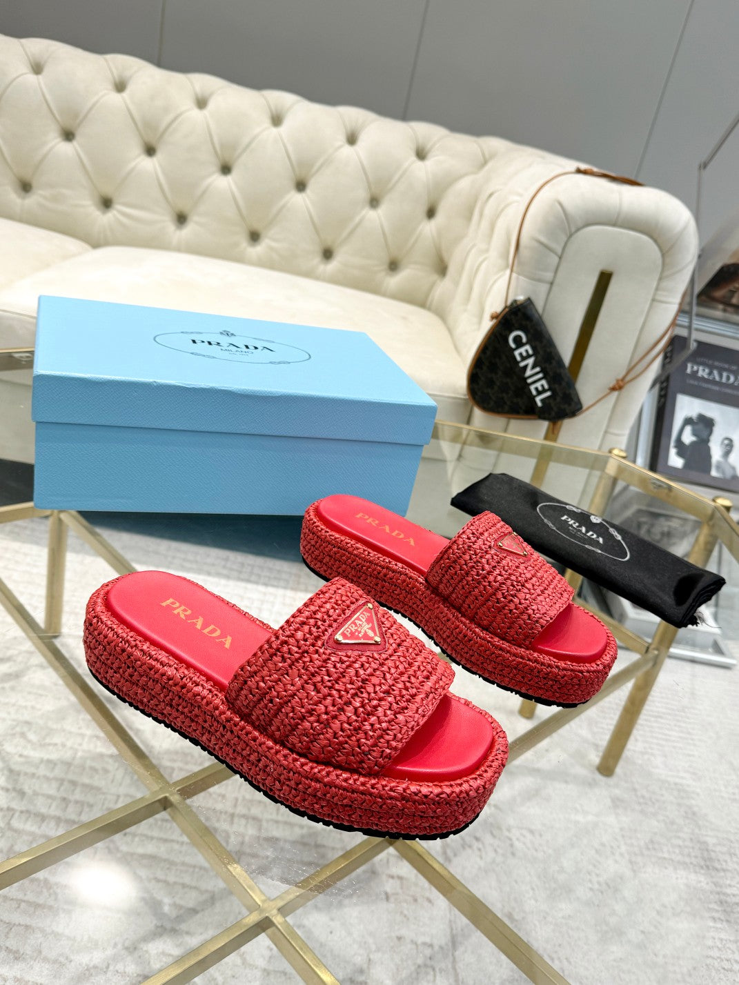 PRA* woven slippers sheepskin lining 1:1 VIP
