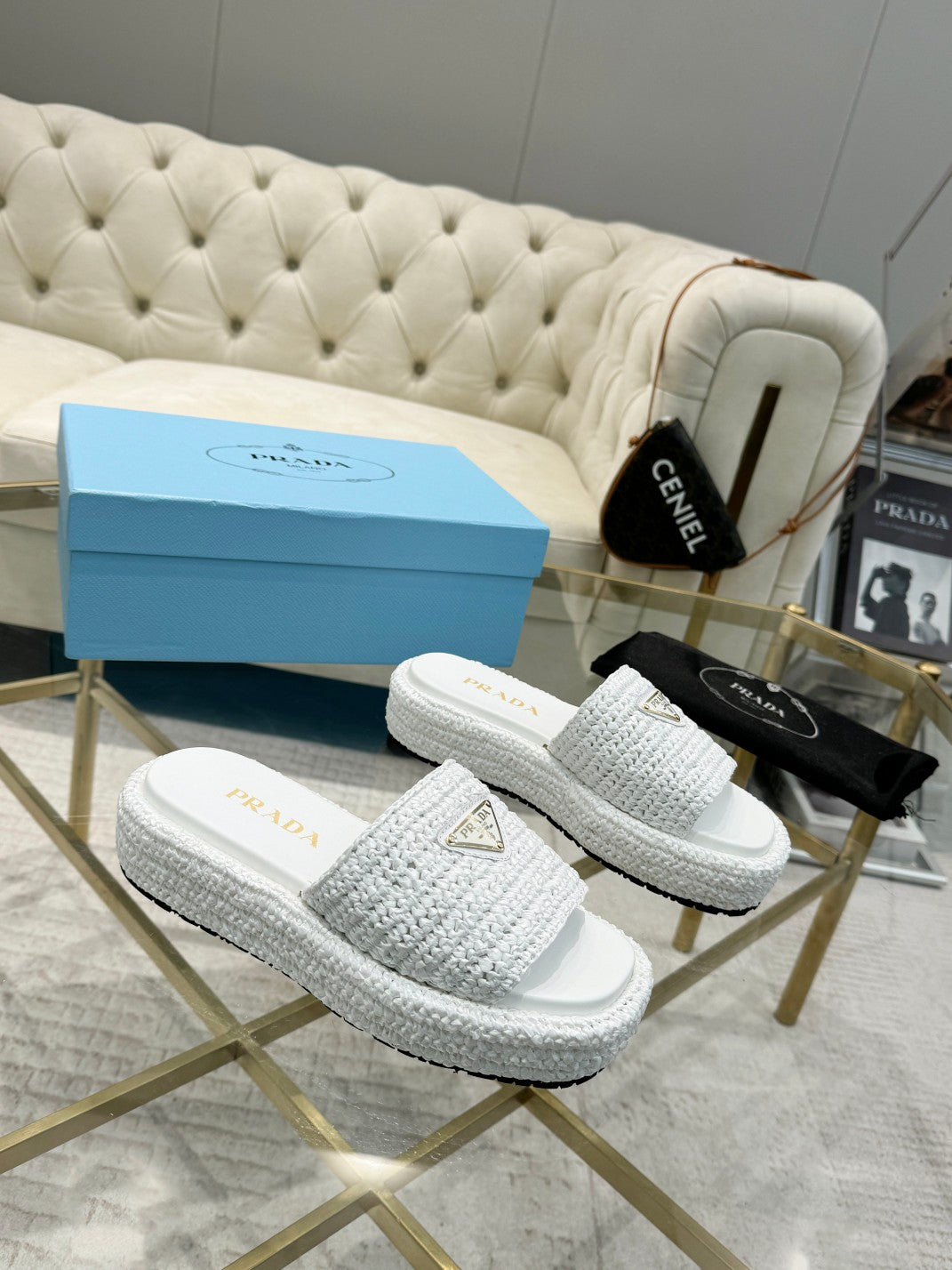 PRA* woven slippers sheepskin lining 1:1 VIP