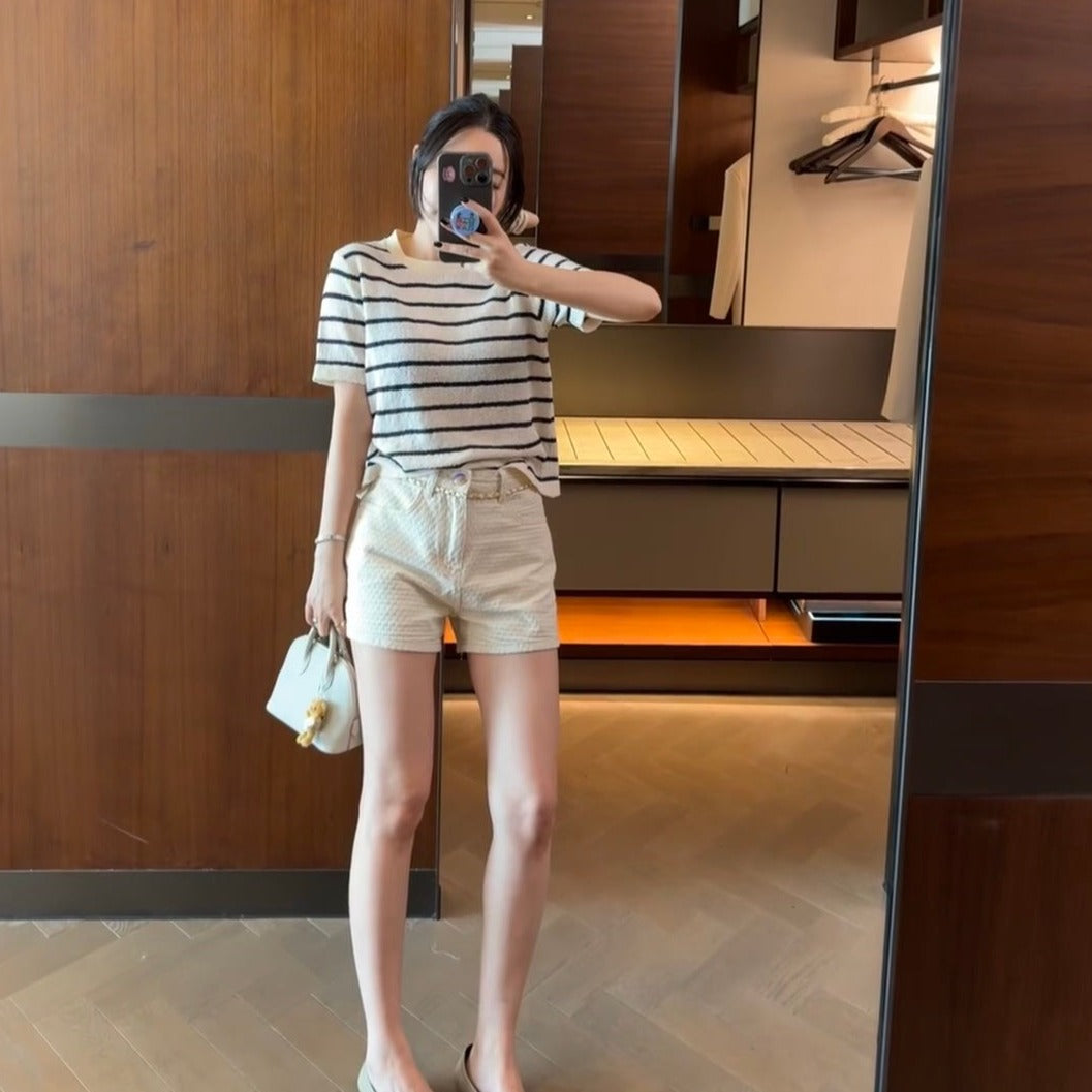 CHAN* 24 new diamond pattern denim shorts