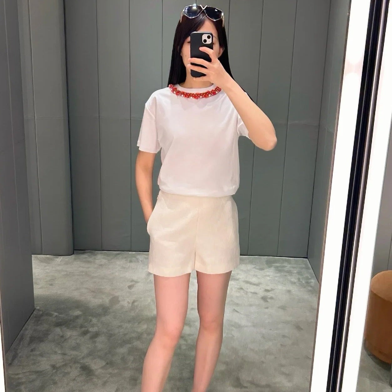 Valenti* 24 new red coral crystal beaded T-shirt