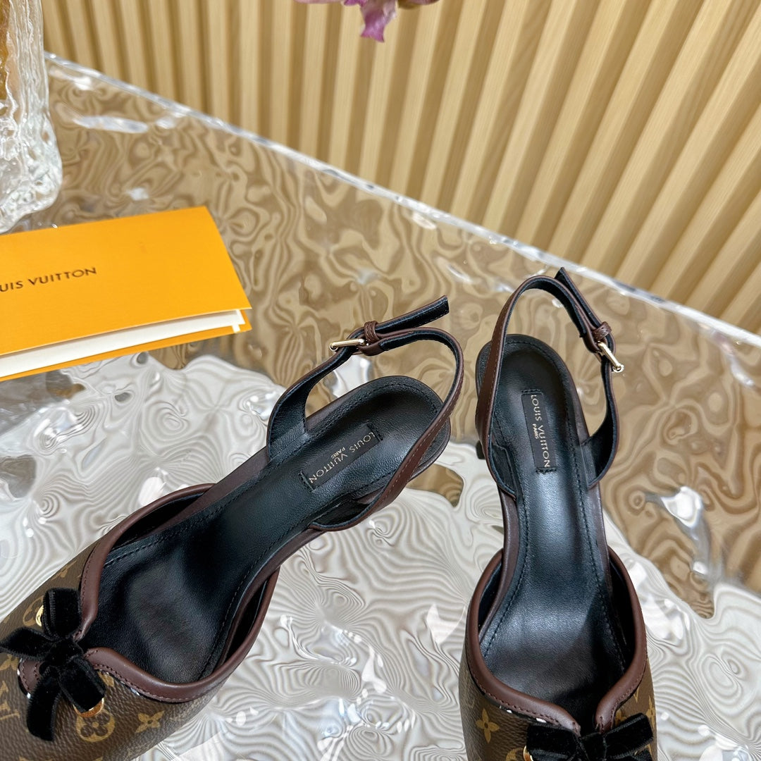 LOU* 24 new second-hand VINTAGE velvet bow cat heel sandals 1:1VIP