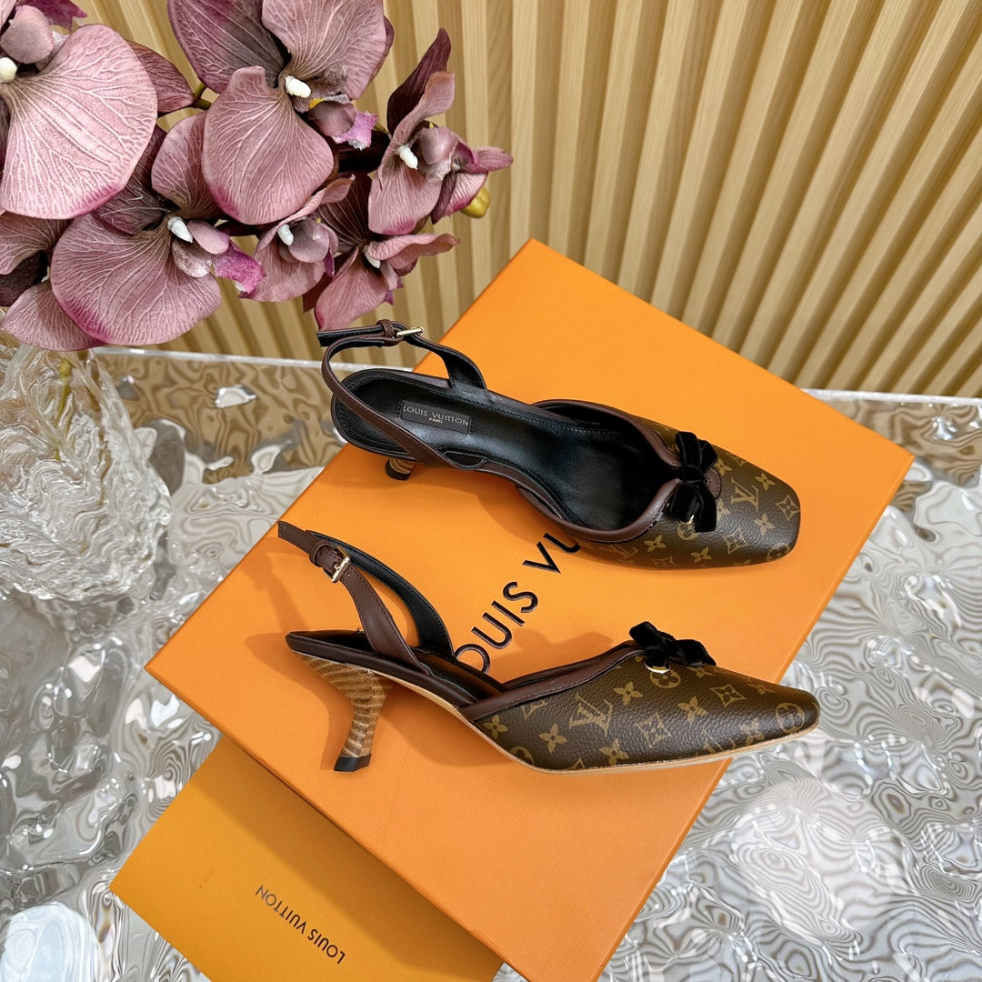 LOU* 24 new second-hand VINTAGE velvet bow cat heel sandals 1:1VIP