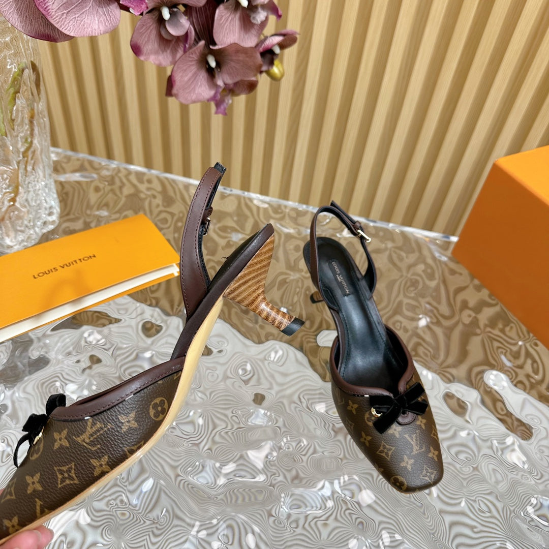 LOU* 24 new second-hand VINTAGE velvet bow cat heel sandals 1:1VIP