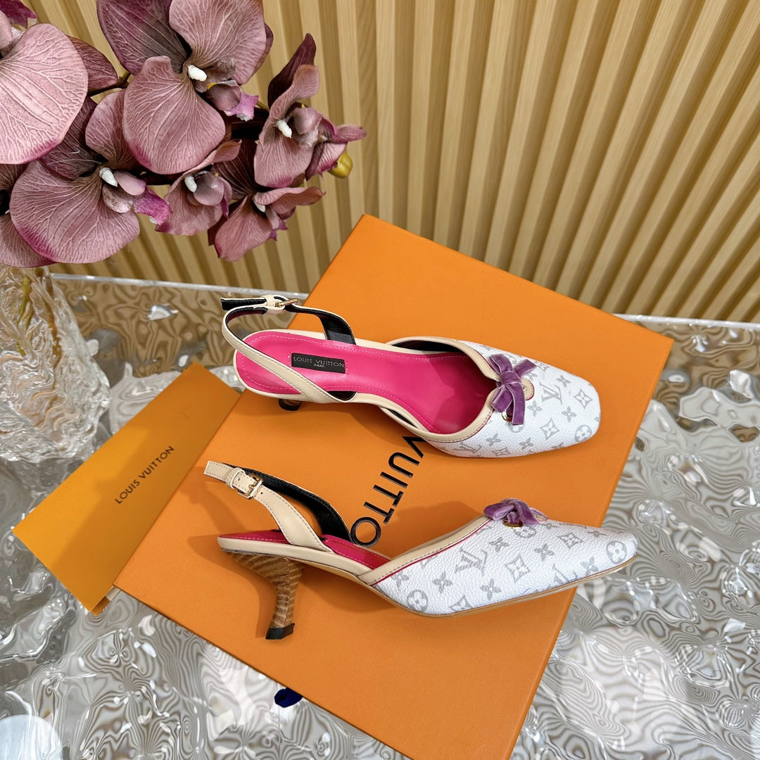 LOU* 24 new second-hand VINTAGE velvet bow cat heel sandals 1:1VIP