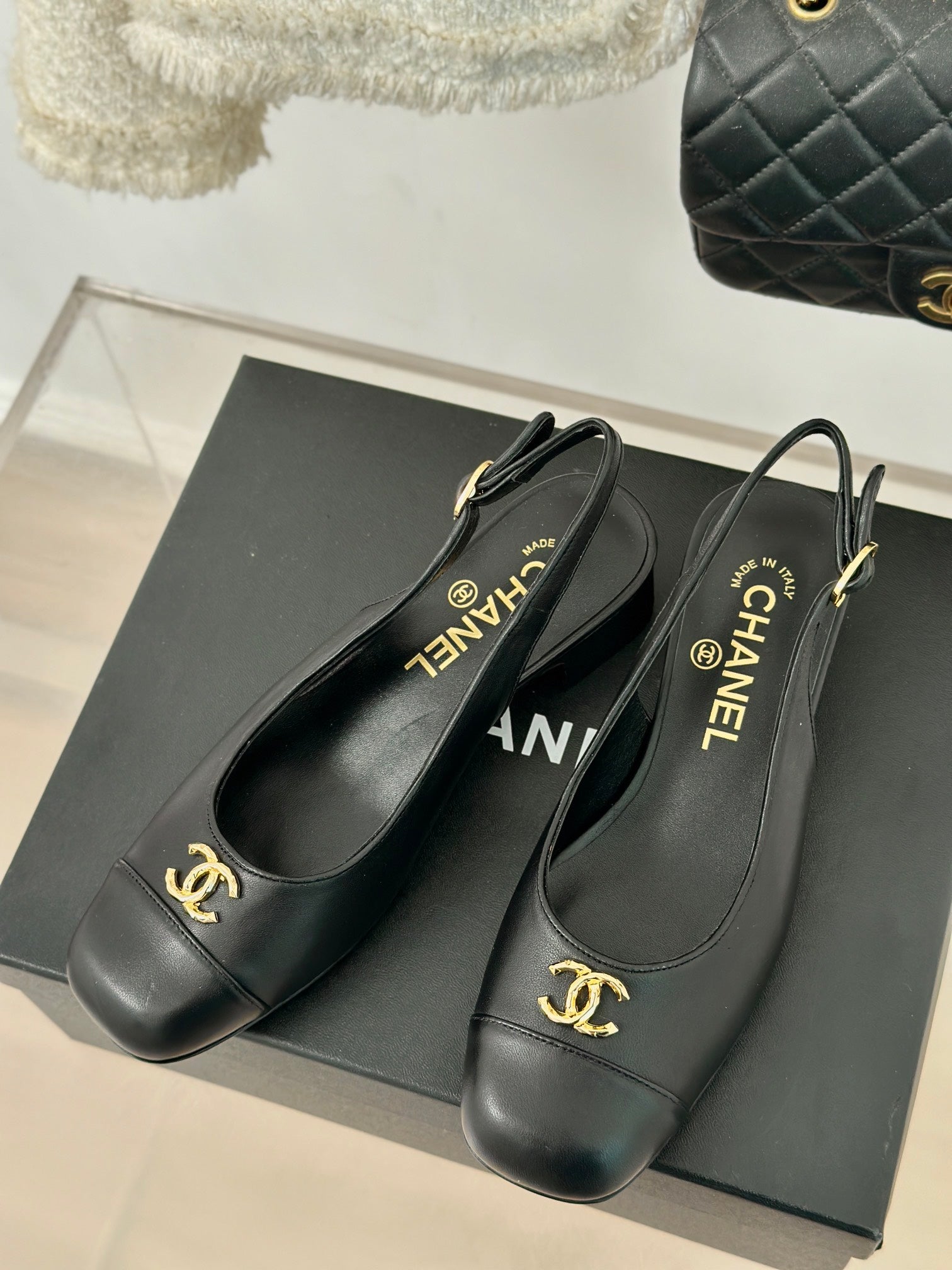 CHAN* 24SS thick heel slingback sandals 1:1 VIP