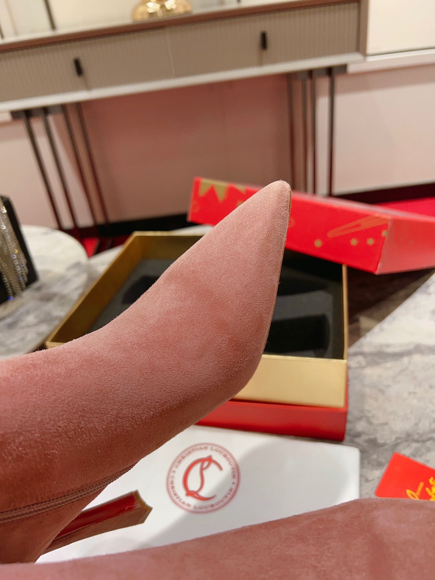 CHRIS* LOUB* 24SS Banana Heel High Heel Boots 1:1 VIP