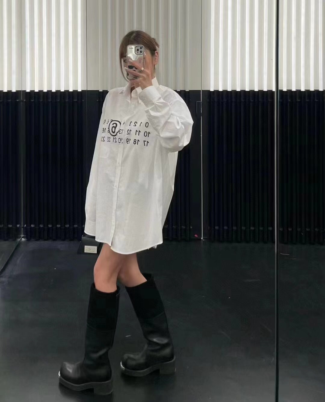 MM6 printed patchwork striped long-sleeved shirt