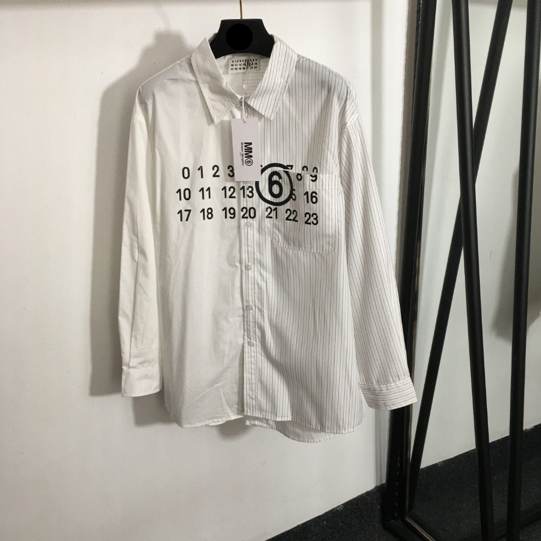 MM6 printed patchwork striped long-sleeved shirt