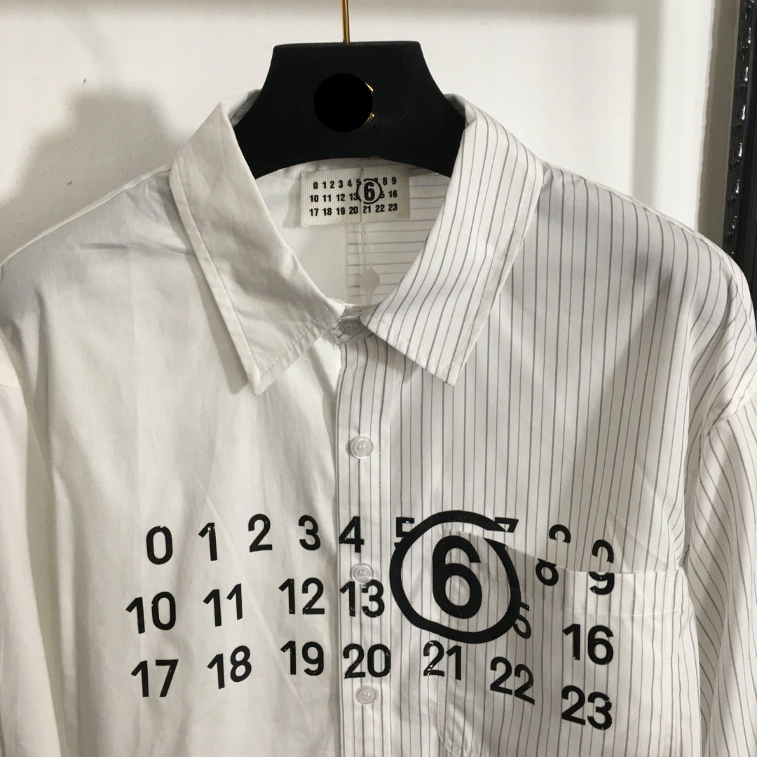 MM6 printed patchwork striped long-sleeved shirt