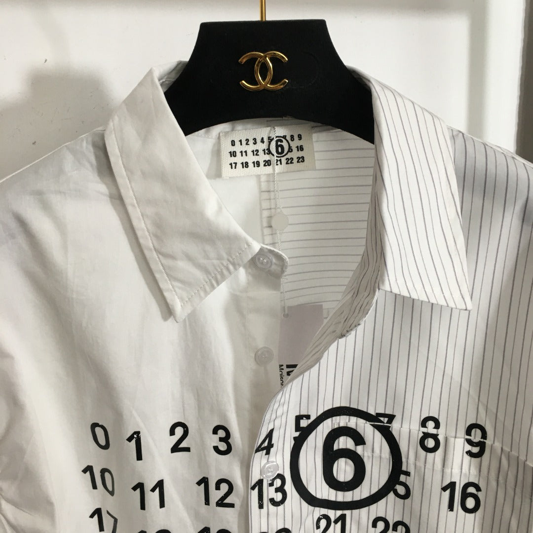 MM6 printed patchwork striped long-sleeved shirt