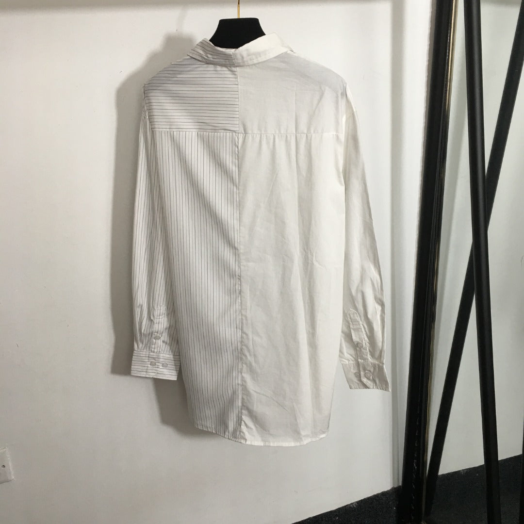 MM6 printed patchwork striped long-sleeved shirt