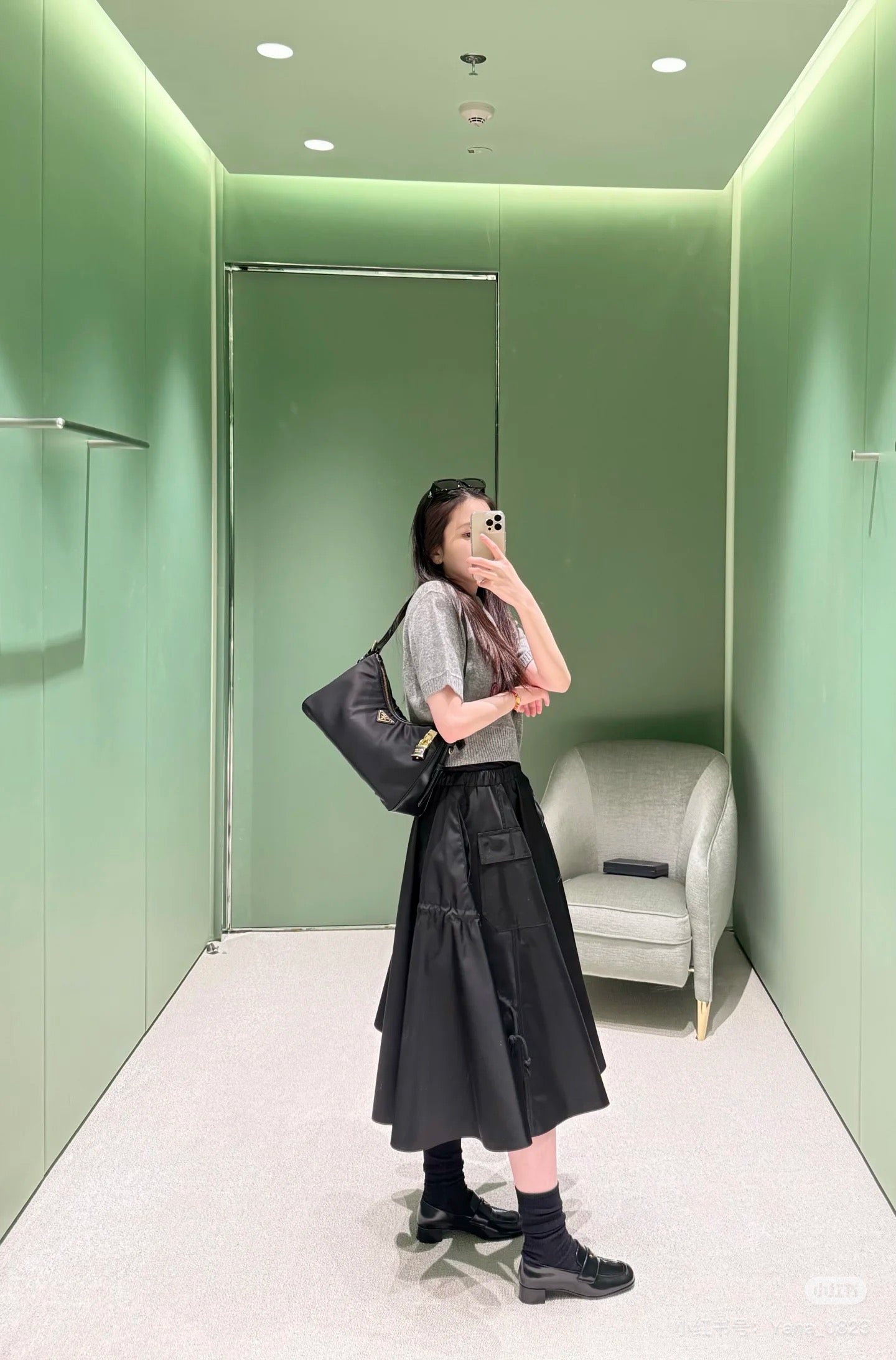 PR* 25SS elastic waist nylon long skirt