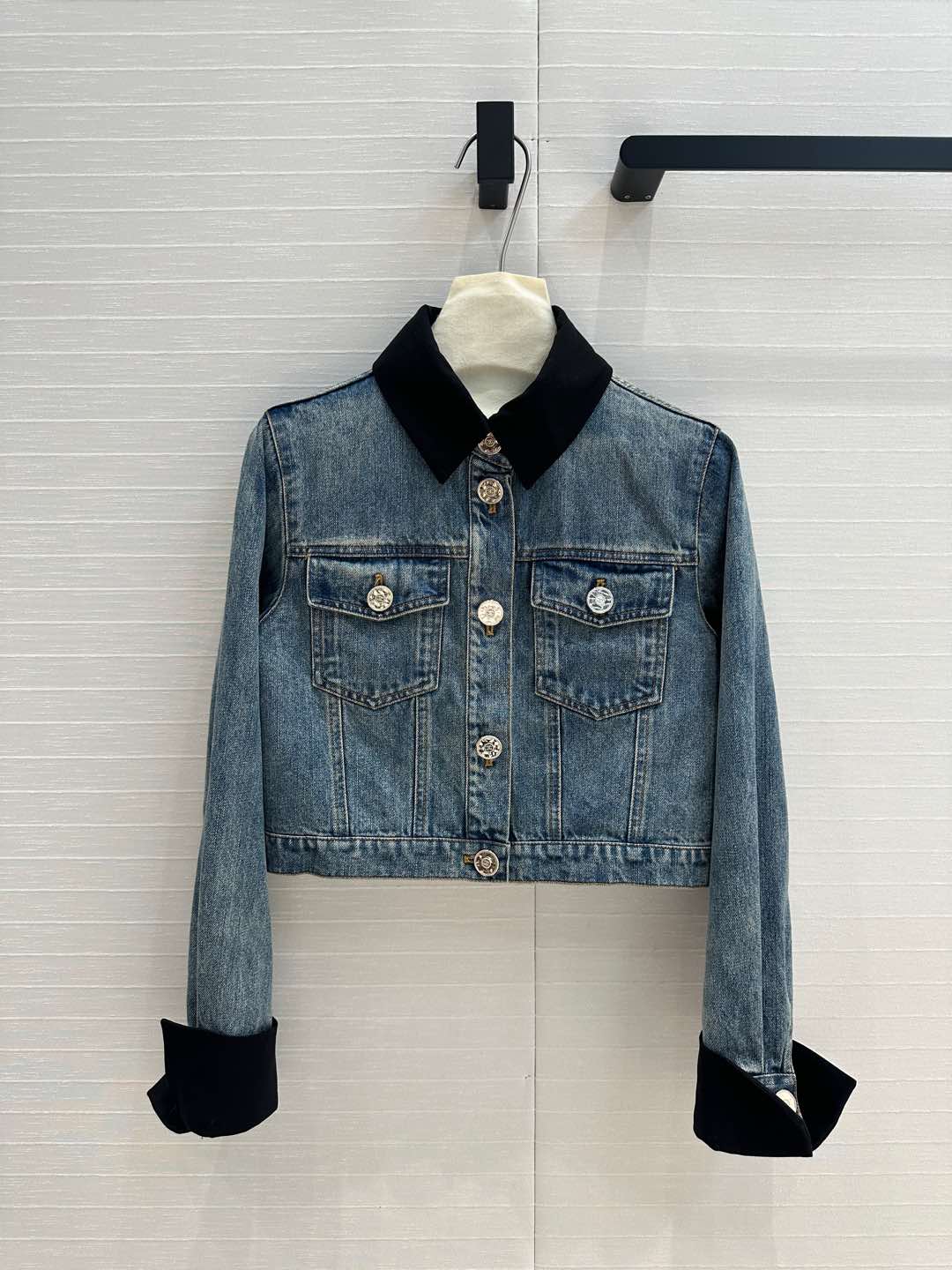CHA* 25SS colorblock fake 2-piece denim jacket
