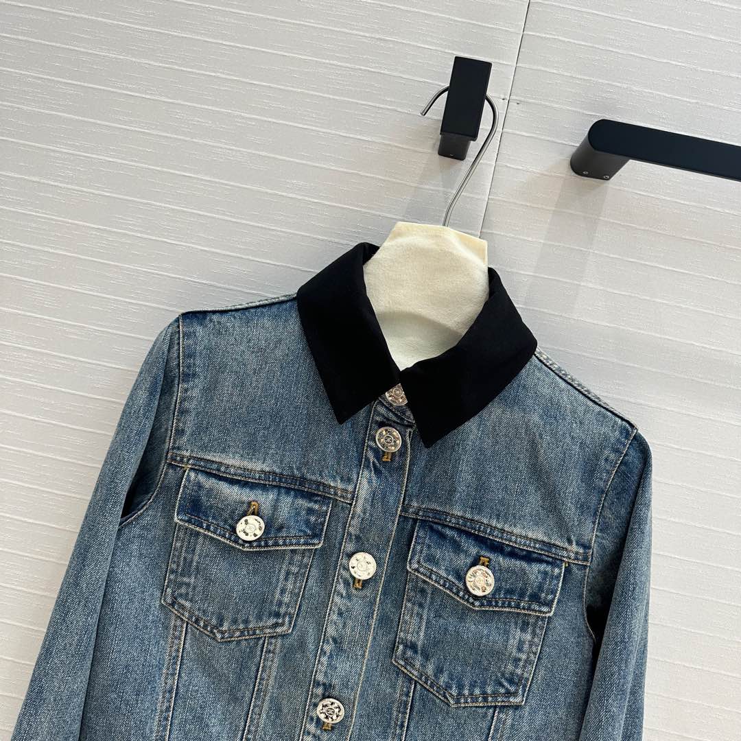 CHA* 25SS colorblock fake 2-piece denim jacket