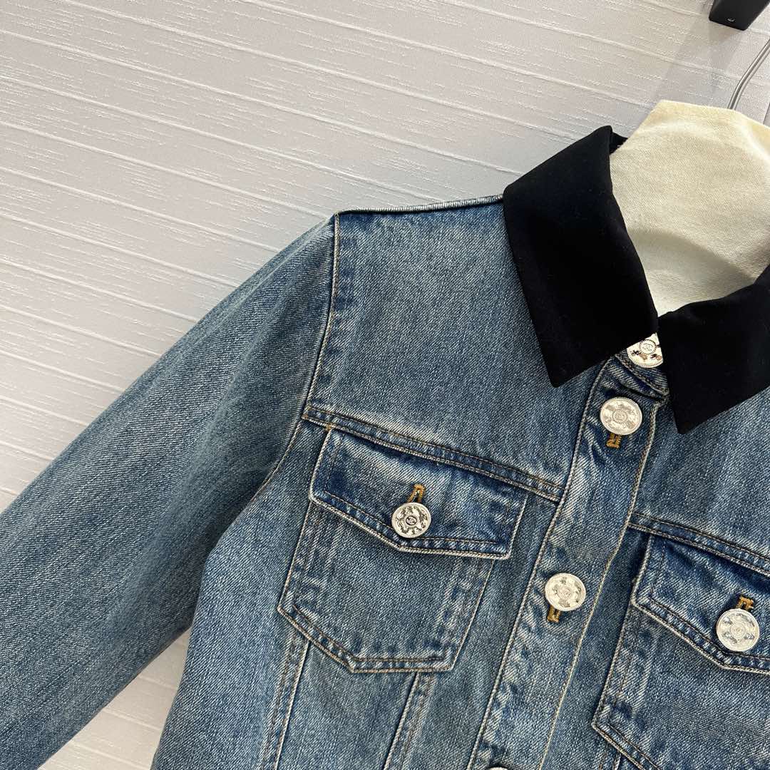 CHA* 25SS colorblock fake 2-piece denim jacket