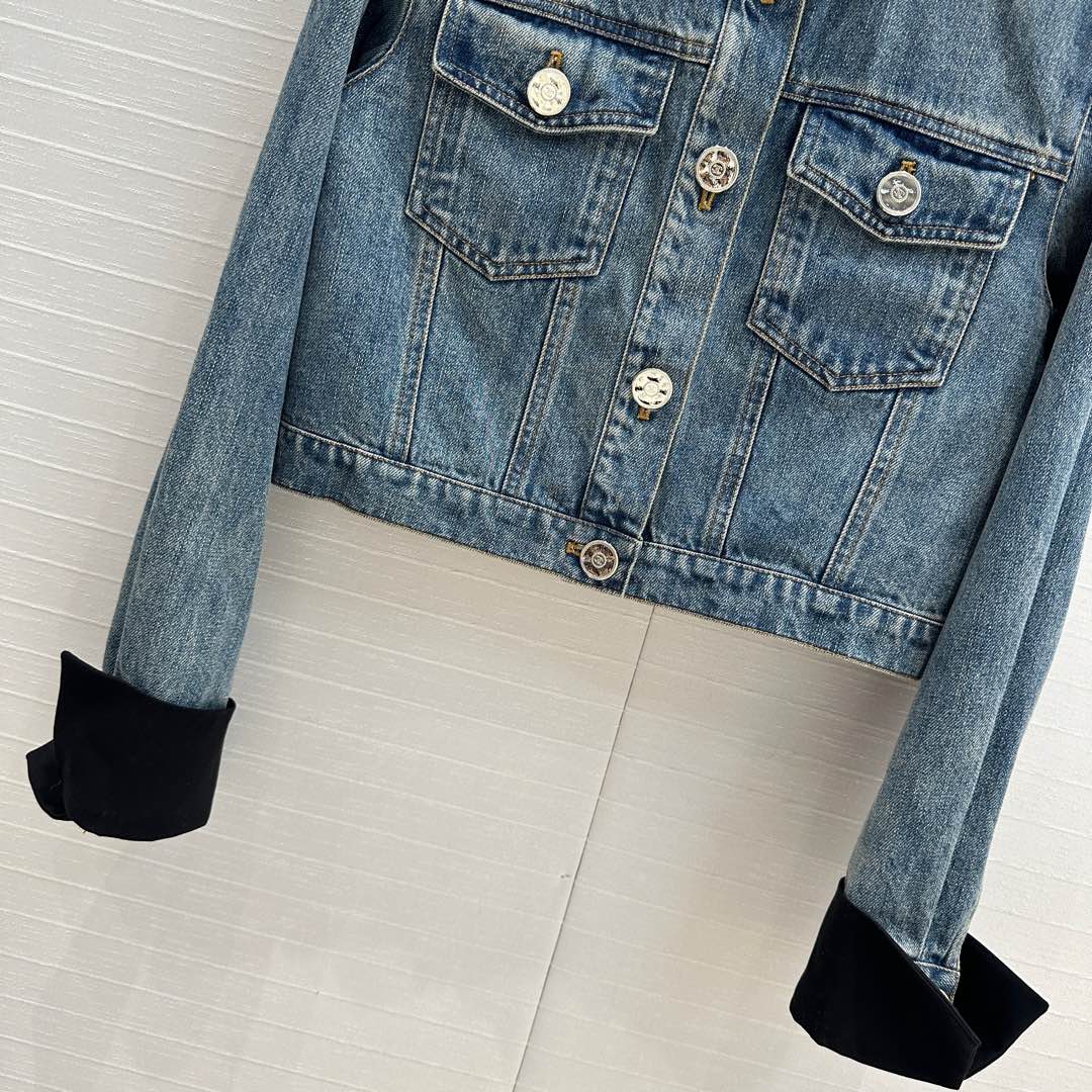 CHA* 25SS colorblock fake 2-piece denim jacket