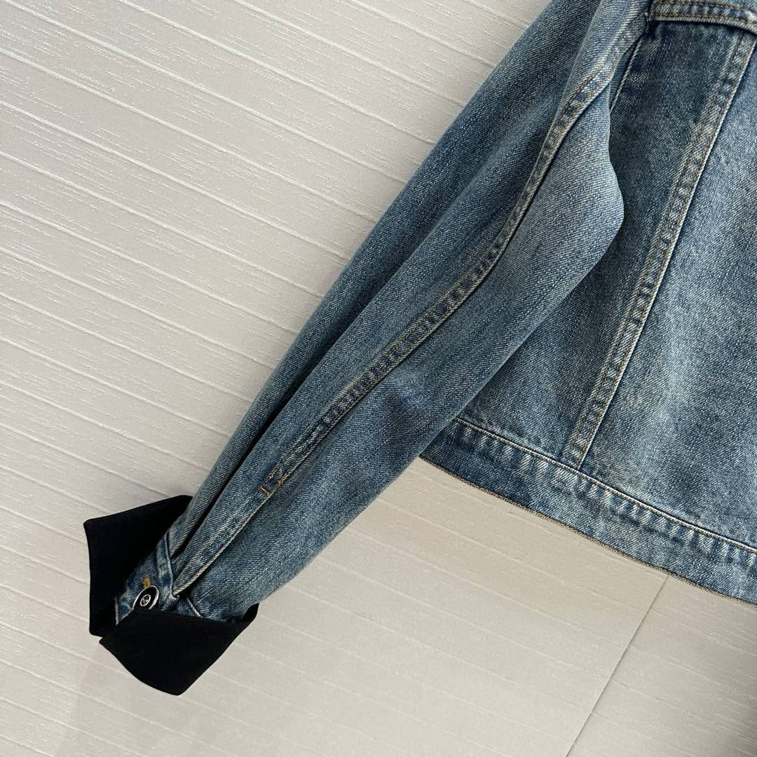 CHA* 25SS colorblock fake 2-piece denim jacket