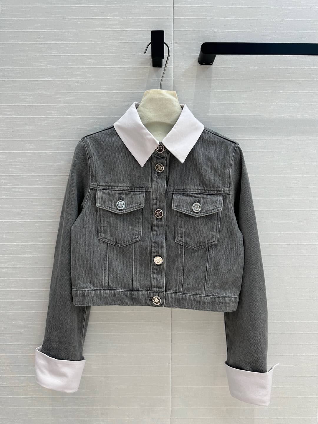CHA* 25SS colorblock fake 2-piece denim jacket