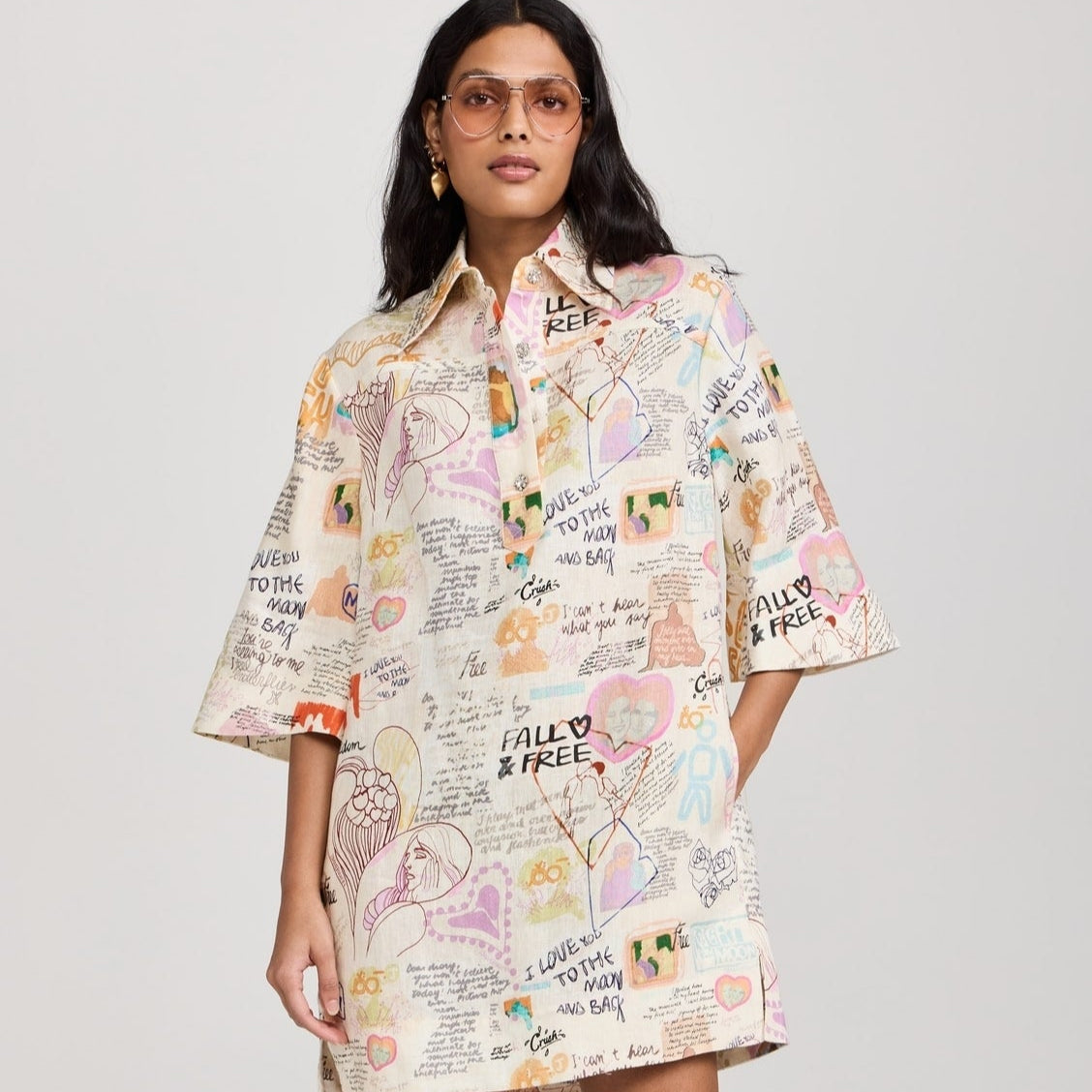 ZIMMERM* Graffiti lapel sleeve straight skirt