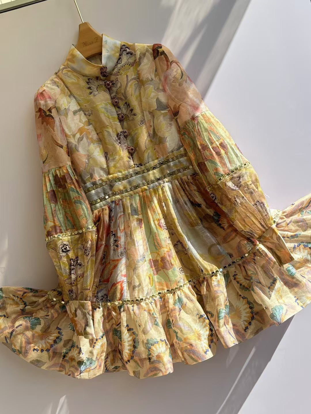 ZIMMERM* 25SS Silk and Linen Colorblock Dress 1:1