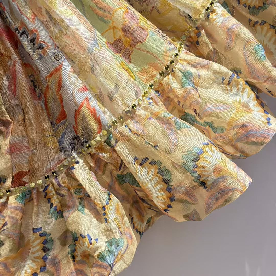 ZIMMERM* 25SS Silk and Linen Colorblock Dress 1:1