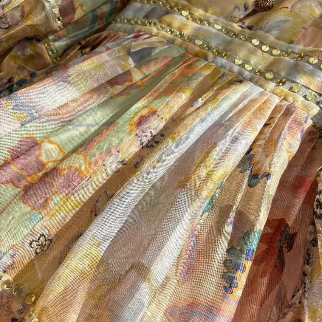 ZIMMERM* 25SS Silk and Linen Colorblock Dress 1:1