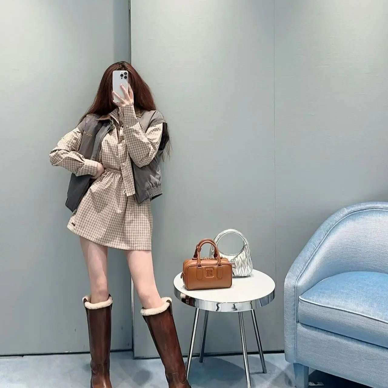 MIU* 25SS Lapel Shirt+Short Skirt