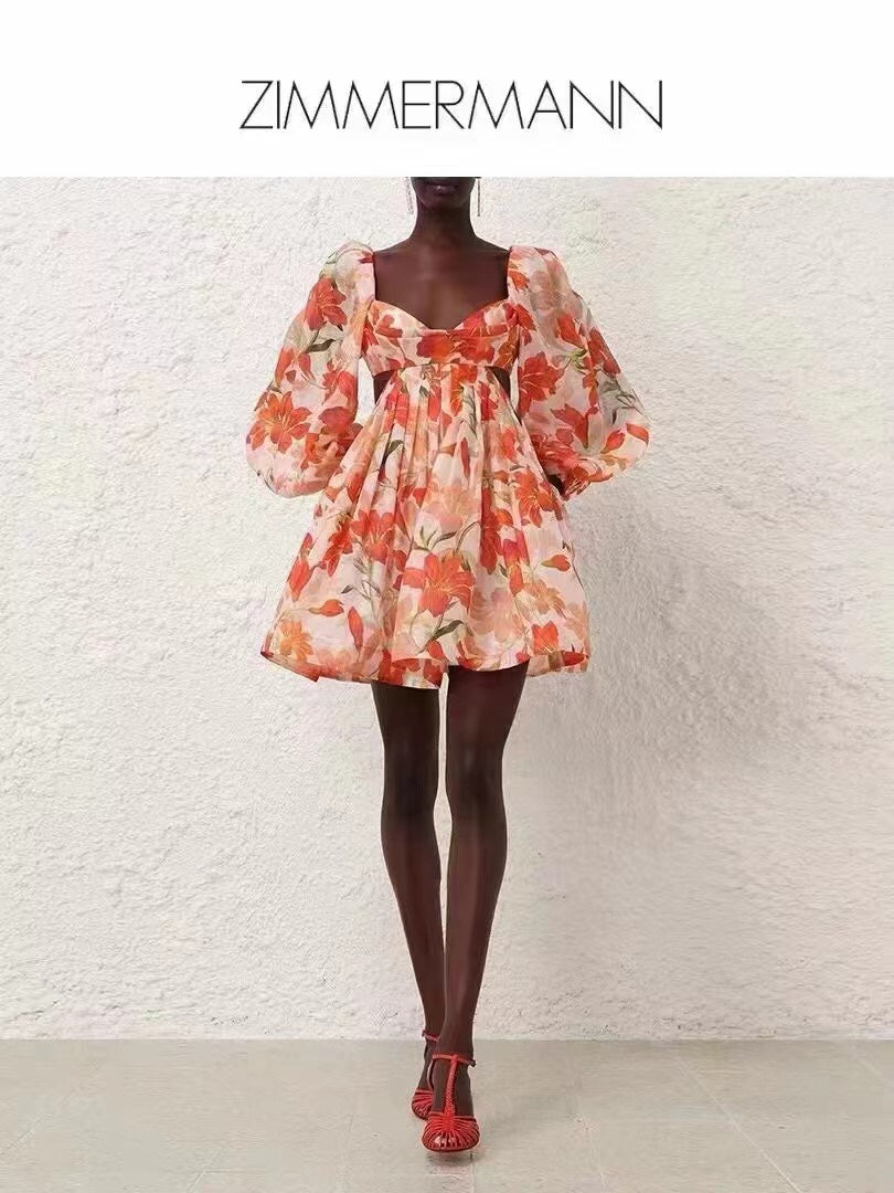 ZIMMERM* Lily Printed Lantern Long Sleeve Dress