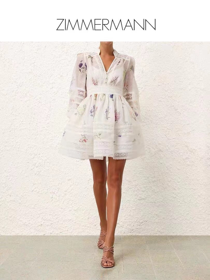 ZIMMERM*Elegant and elegant printed lace waist dress