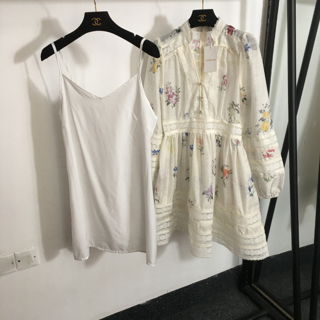 ZIMMERM*Elegant and elegant printed lace waist dress