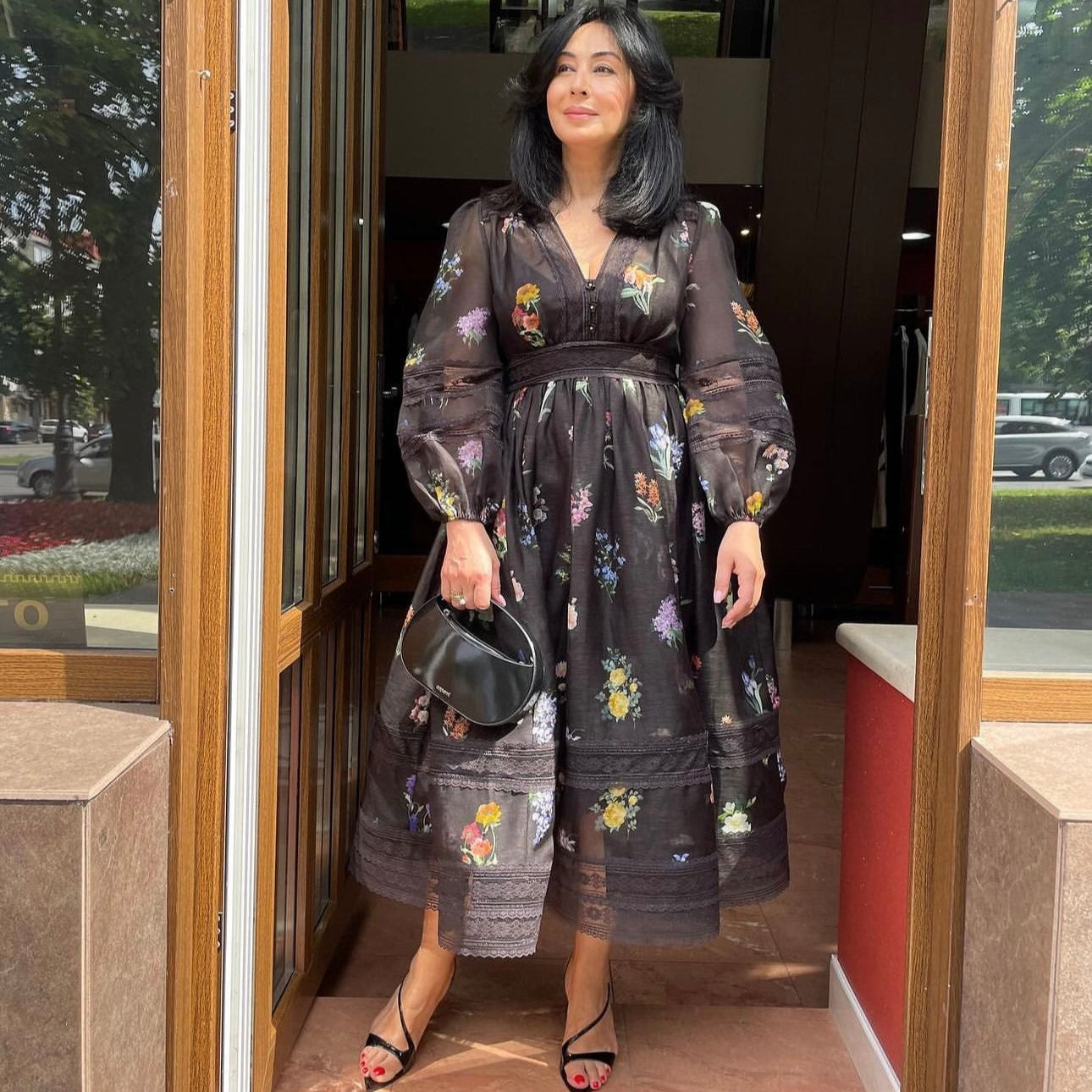 ZIMMERM* Colorful printed lace patchwork V-neck dress