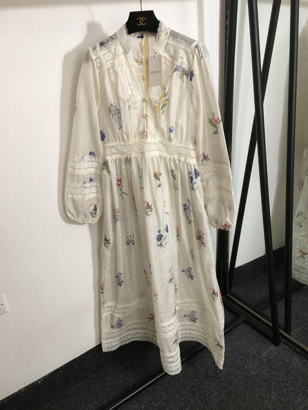 ZIMMERM* Colorful printed lace patchwork V-neck dress