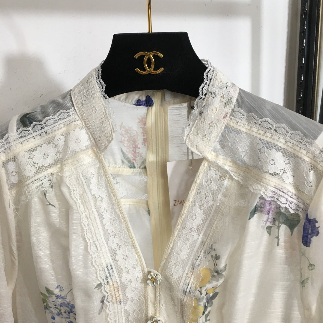 ZIMMERM* Colorful printed lace patchwork V-neck dress