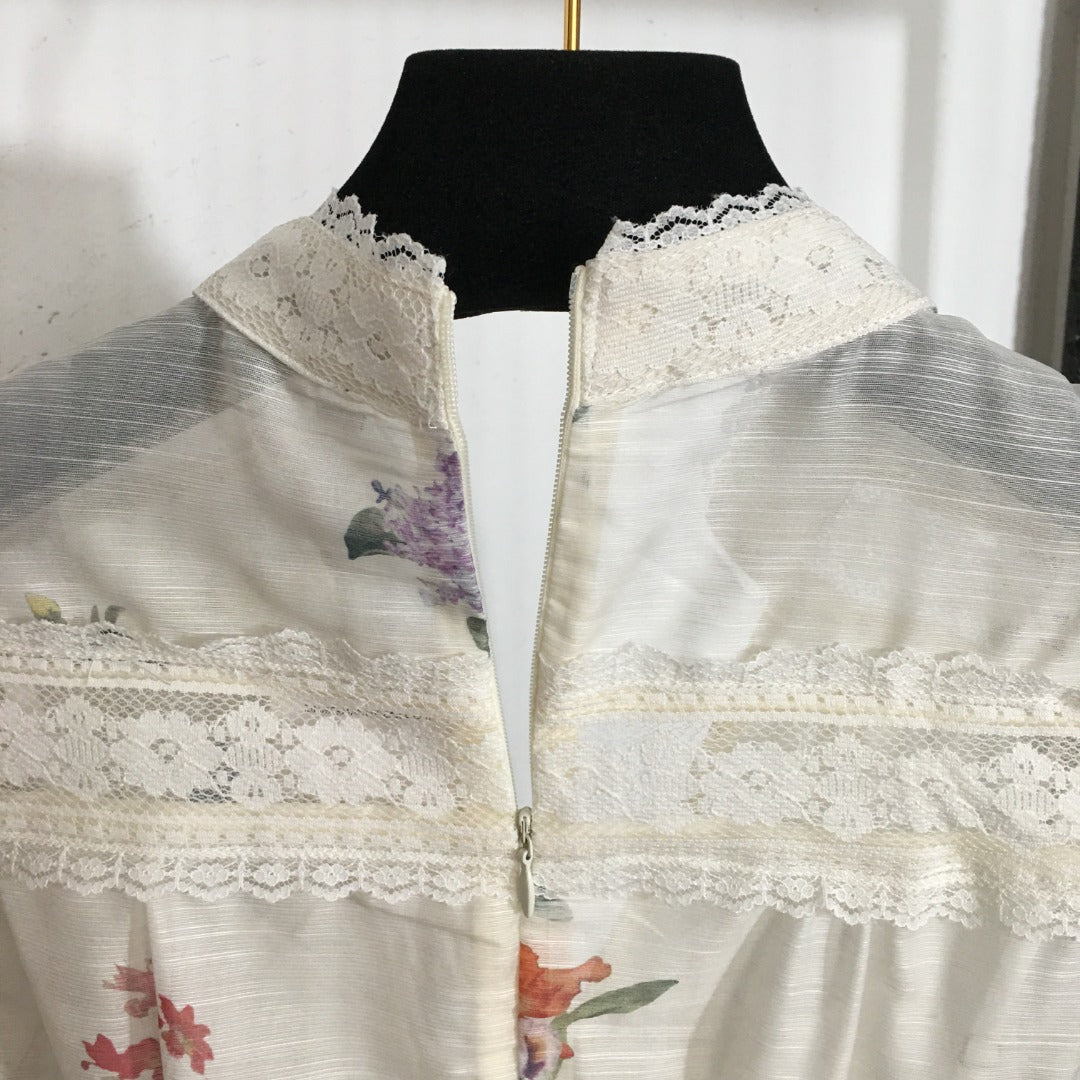 ZIMMERM* Colorful printed lace patchwork V-neck dress