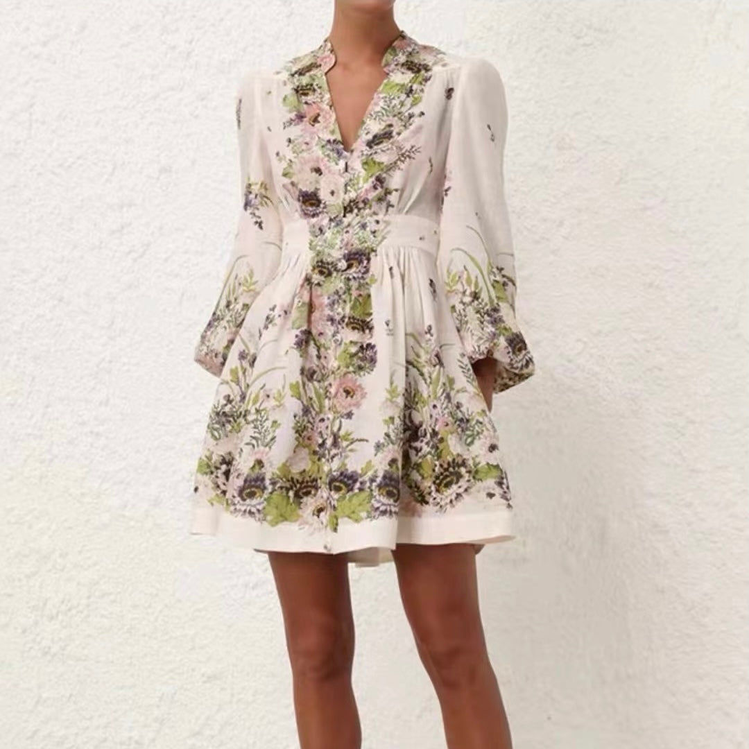 ZIMMERM*Flower print V-neck waist dress