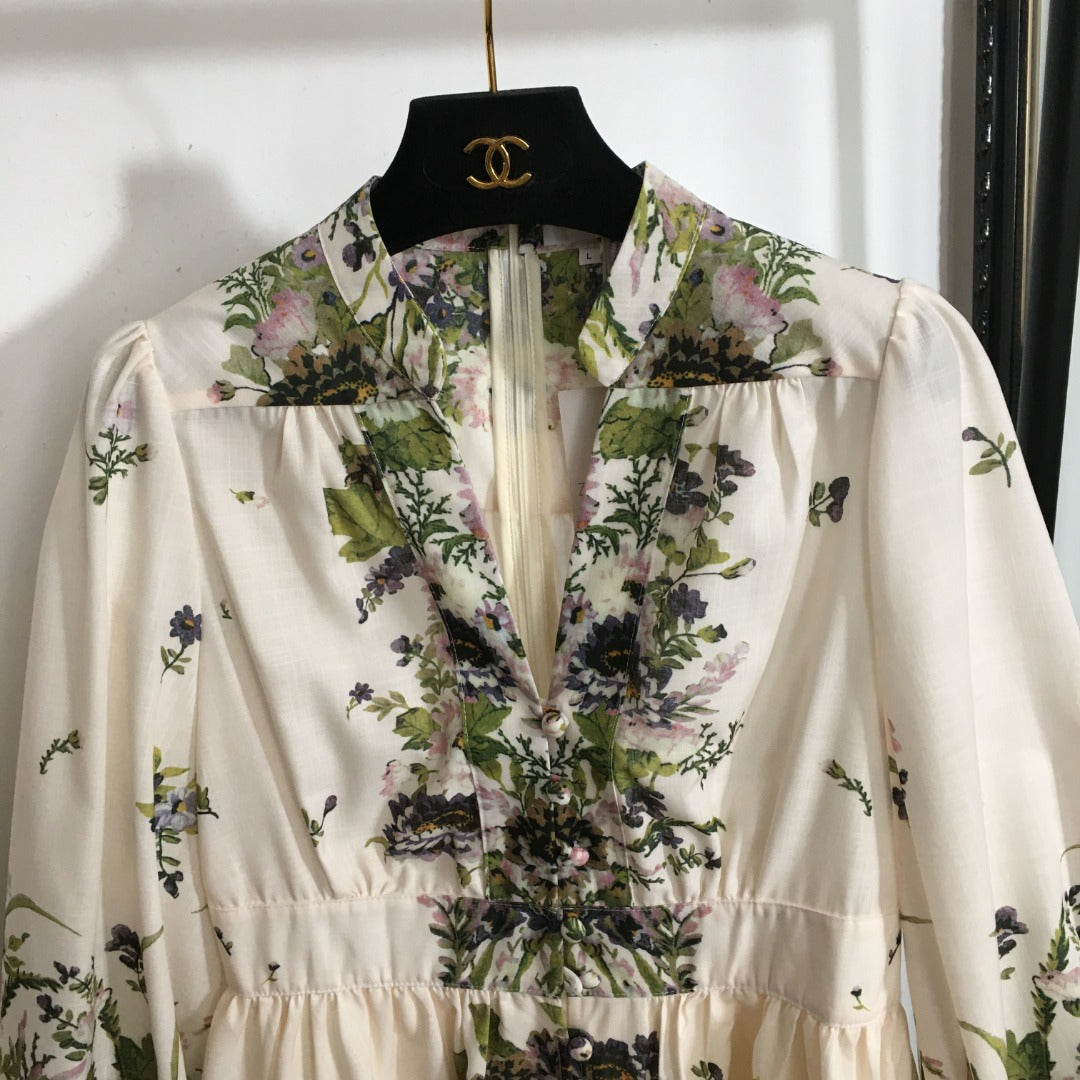 ZIMMERM*Flower print V-neck waist dress